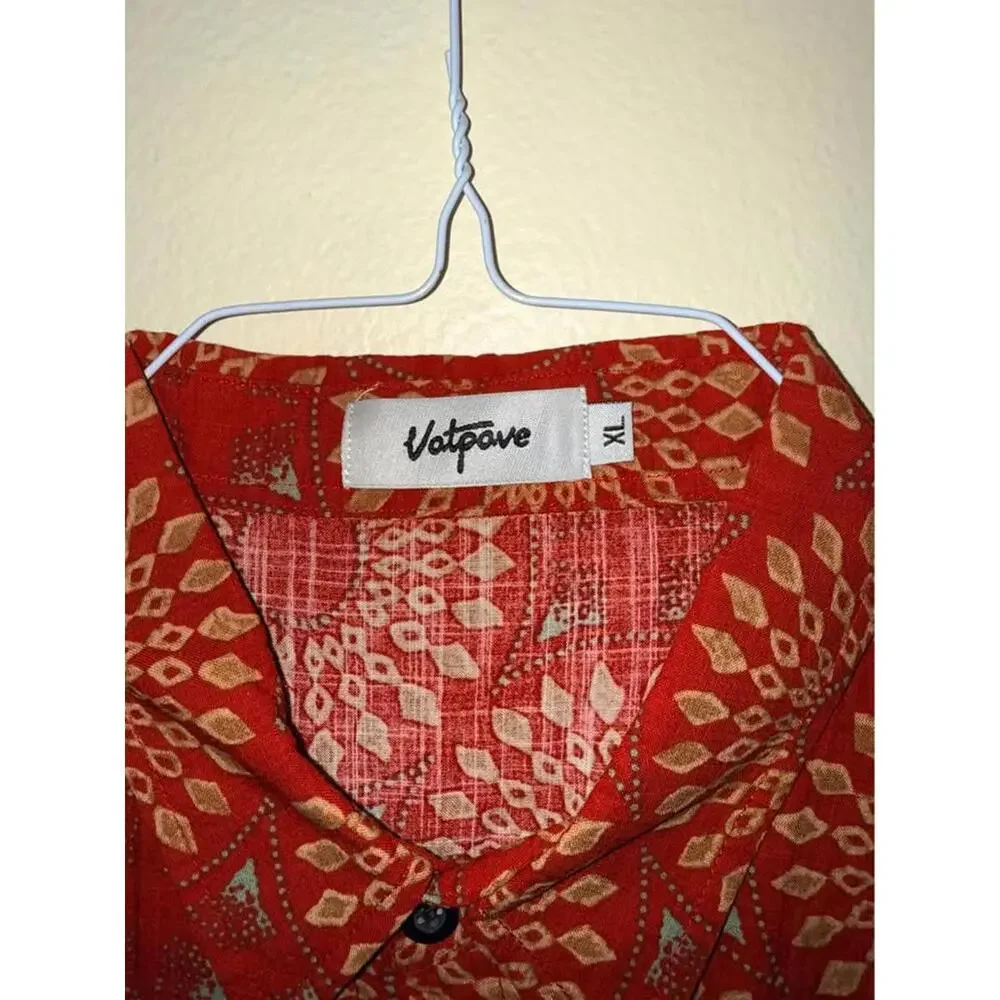 Vatpave Red Patterned Button Up Shirt XL - Picture 2 of 6